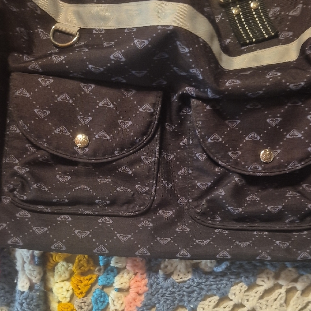 Black Patterned Tote Bag with Reflective Trim - Picture 5 of 10
